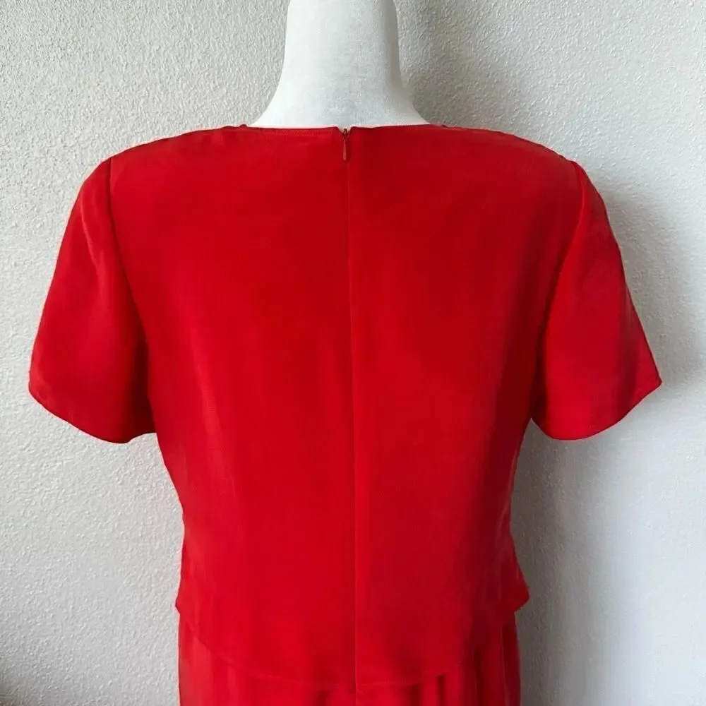 Shomi by Miller Shor Red Dress 100% Silk Short Sleeve Dress SZ 12